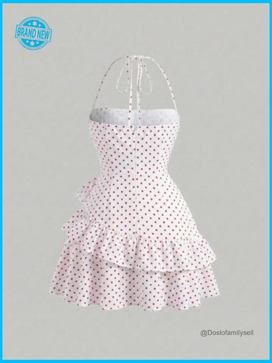 Floral Halter Tiered Mini Dress Ruffle Cute Summer Vacation Sundress Milkmaid - Picture 2 of 4